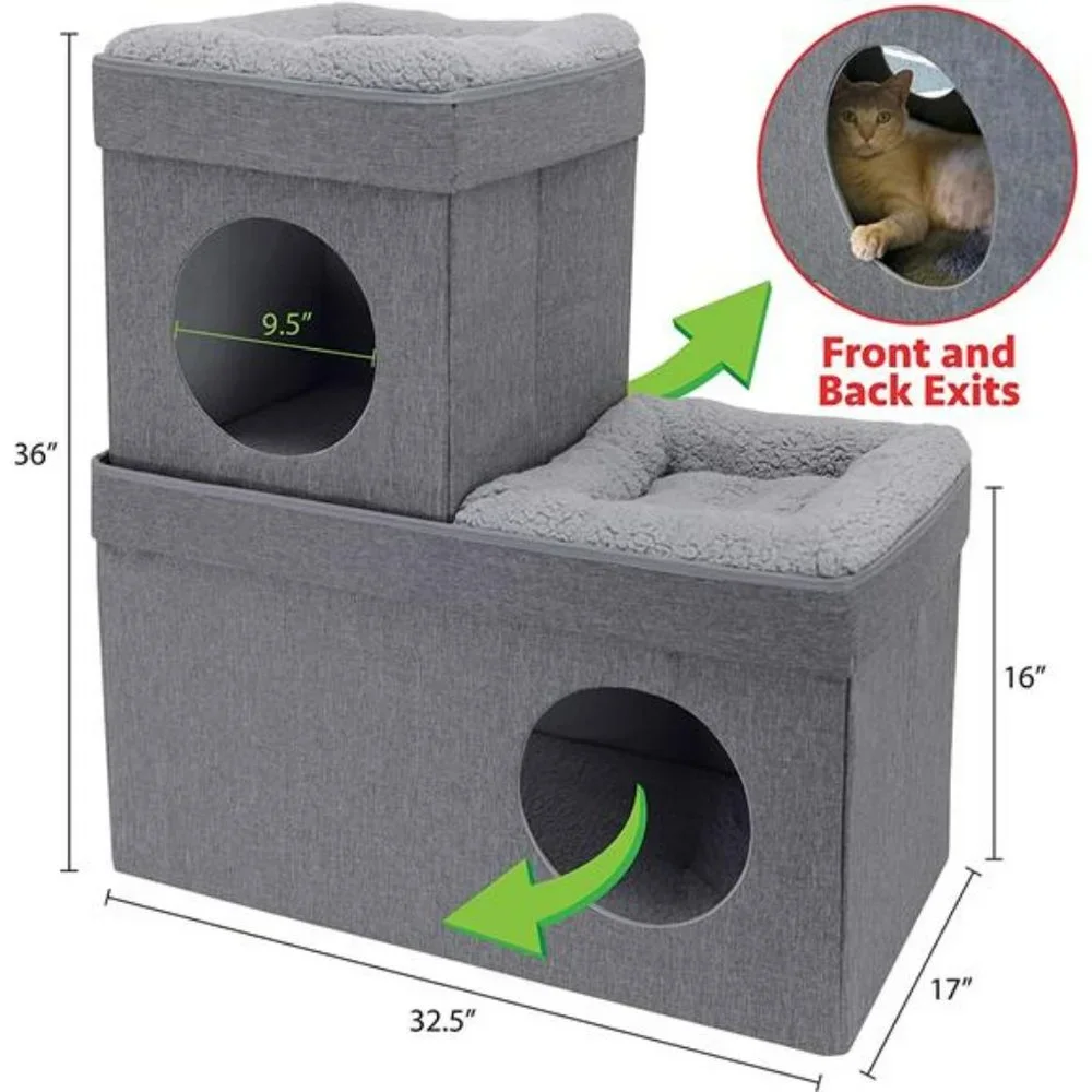 Large Stackable Grey Condo, Cat Cube, Cat House, Pop Up Bed, Cat Ottoman